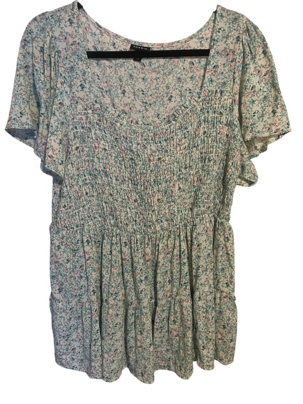 torrid Mint Green Floral Smocked Peplum Tunic